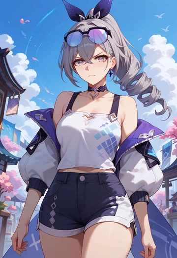 star rail,silver wolf,graphic tee,shorts,sneakers  - AI generated anime art